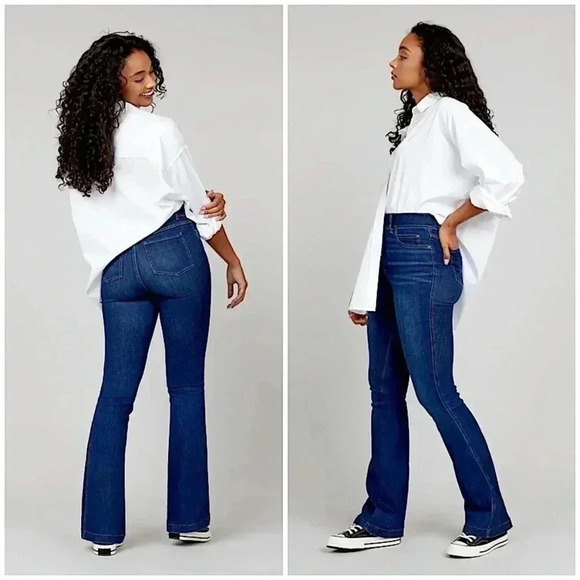 SPANX Flare Jeans Pull On Dark Wash Midnight Blue Plus Size 1X - Picture 2 of 16